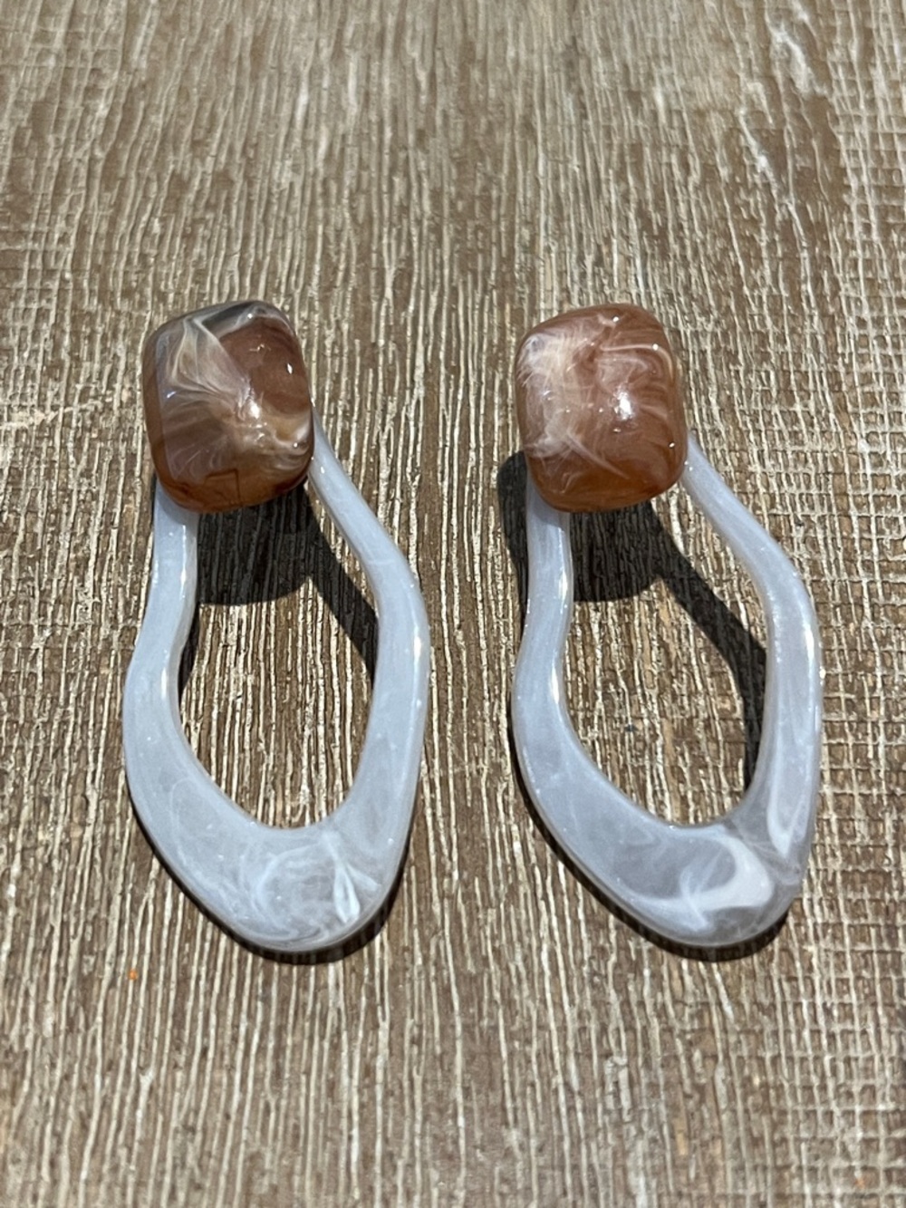 Brown & Light Gray Resin Drop Earrings